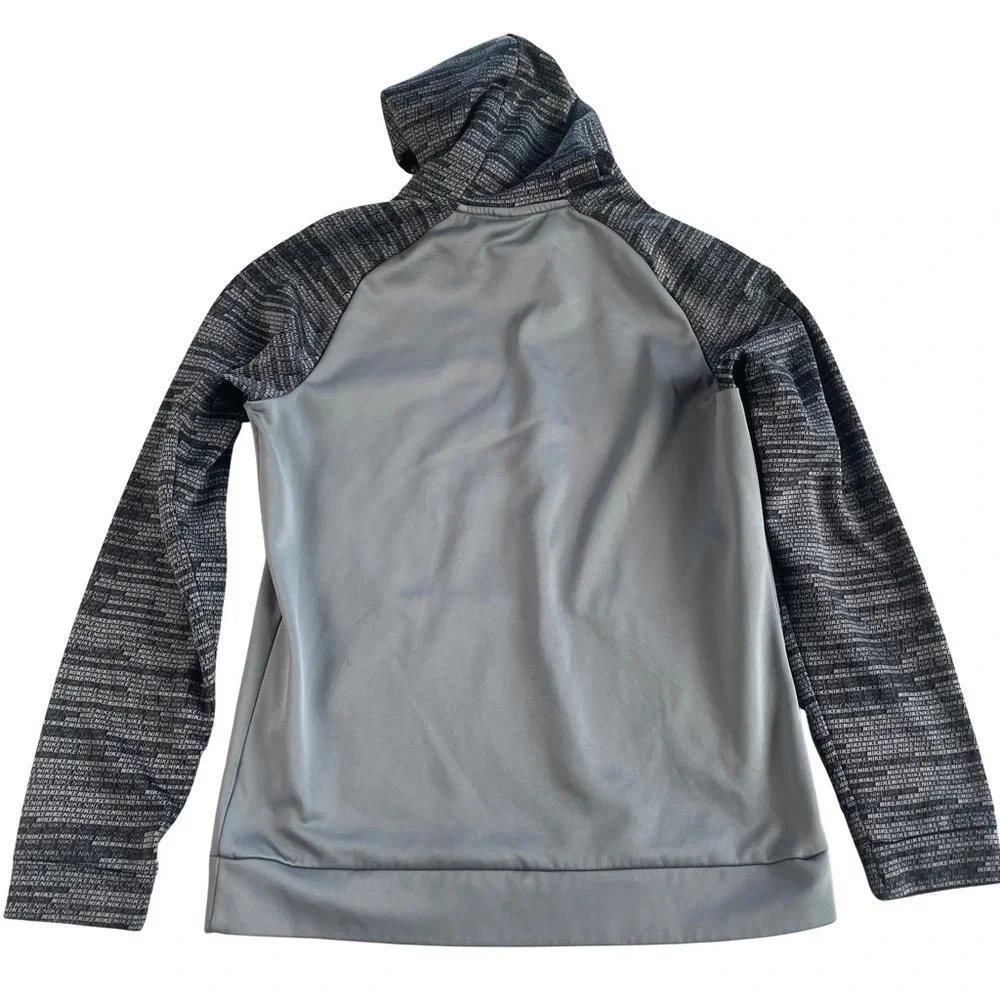 NIKE Gray SWEATSHIRT Hoodie Black Swoosh Logo Hood & Sleeves mens size Medium - Picture 2 of 6